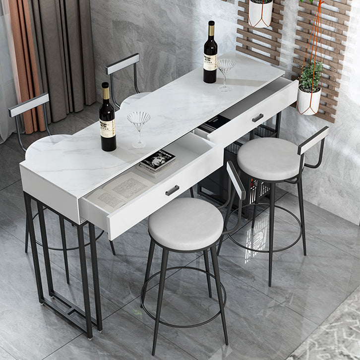 Marble Bistro Bar Desk with Rectangle Table Top White Double Pedestal Table-41.3" H Clearhalo 'Bar Furniture' 'Bar Tables' 'bar_tables' 'furn' 'furn_bar_tables' 'Furniture' 'furniture_bar_tables' 'Kitchen & Dining Furniture' 4684806