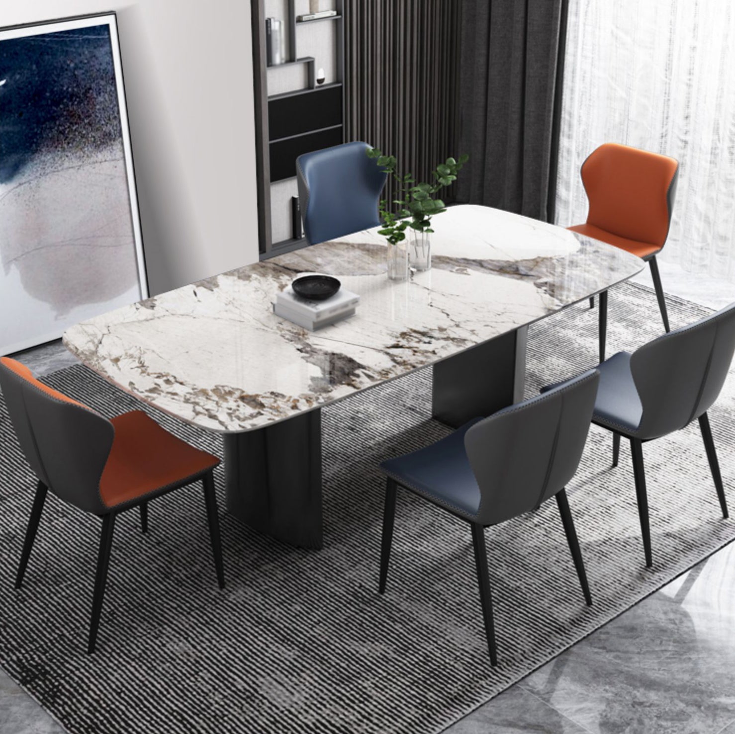 Contemporary 1/4/5/6/7 Pieces Dining Room Set Rectangle Dining Table Set 6 Pieces: Table, 5 Chairs Clearhalo 'Dining Room Sets' 'Dining Tables & Seating' 'dining_room_set' 'furn' 'furn_dining_room_set' 'Furniture' 'furniture_dining_room_set' 'Kitchen & Dining Furniture' 'kitchen&dining_furn' 'kitchen' 4685269