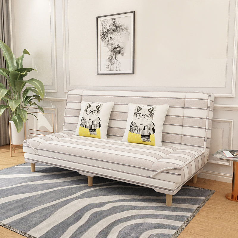 Tight Back 70.87" W √ó 23.62" D √ó 31.50" H Linen Armless Sofa with Foldable Gray White Striped Clearhalo 'furn' 'furn_sofas' 'Furniture' 'furniture_sofas' 'kitchen' 'kitchen_sofas' 'Living Room Furniture' 'Sofa' 'sofas' 4688855