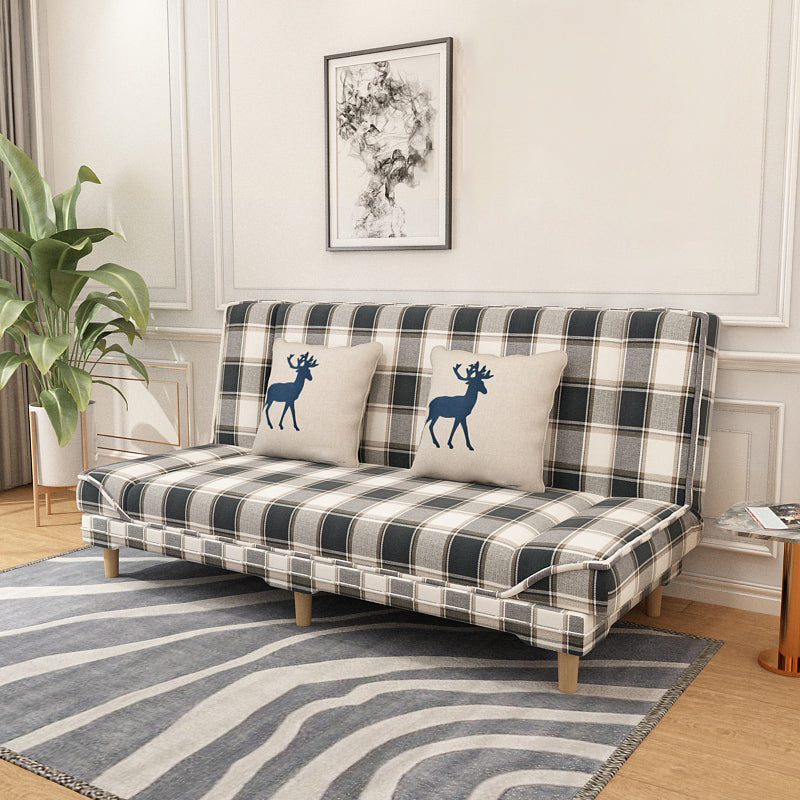 Tight Back 70.87" W √ó 23.62" D √ó 31.50" H Linen Armless Sofa with Foldable Black-White Clearhalo 'furn' 'furn_sofas' 'Furniture' 'furniture_sofas' 'kitchen' 'kitchen_sofas' 'Living Room Furniture' 'Sofa' 'sofas' 4688861