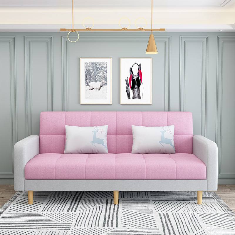 Convertible Linen Modern Sofa 27"W Sofa Square Arm with Storage Pink Clearhalo 'furn' 'furn_sofas' 'Furniture' 'furniture_sofas' 'kitchen' 'kitchen_sofas' 'Living Room Furniture' 'Sofa' 'sofas' 4688922