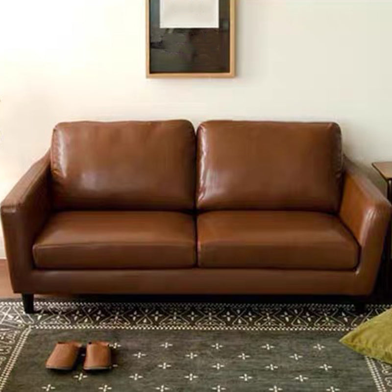 Transitional Flared Arm Faux Leather Sofa with 2 Pillows for Living Room Camel Clearhalo 'furn' 'furn_sofas' 'Furniture' 'furniture_sofas' 'kitchen' 'kitchen_sofas' 'Living Room Furniture' 'Sofa' 'sofas' 4688958