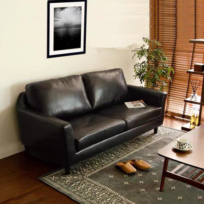 Transitional Flared Arm Faux Leather Sofa with 2 Pillows for Living Room Clearhalo 'furn' 'furn_sofas' 'Furniture' 'furniture_sofas' 'kitchen' 'kitchen_sofas' 'Living Room Furniture' 'Sofa' 'sofas' 4688959