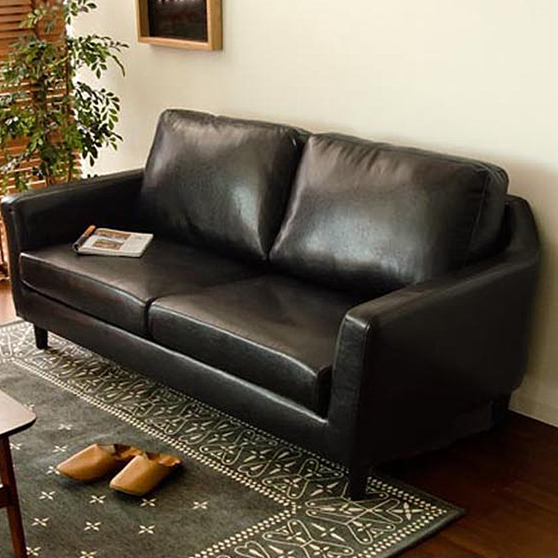 Transitional Flared Arm Faux Leather Sofa with 2 Pillows for Living Room Black Clearhalo 'furn' 'furn_sofas' 'Furniture' 'furniture_sofas' 'kitchen' 'kitchen_sofas' 'Living Room Furniture' 'Sofa' 'sofas' 4688960