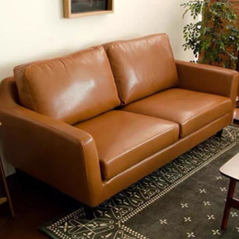 Transitional Flared Arm Faux Leather Sofa with 2 Pillows for Living Room Coffee Clearhalo 'furn' 'furn_sofas' 'Furniture' 'furniture_sofas' 'kitchen' 'kitchen_sofas' 'Living Room Furniture' 'Sofa' 'sofas' 4688961