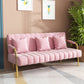 Sewn Pillow Back Velvet Sofa 28.35" High Metal Brass Arm Sofa Pink 28"H x 59"L x 23"W Clearhalo 'Furniture' 'furniture_sofas' 'kitchen' 'kitchen_sofas' 'Living Room Furniture' 'Sofa' 'sofas' 4688970
