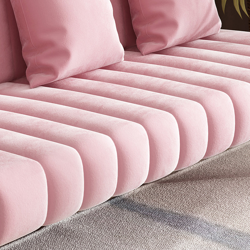 Sewn Pillow Back Velvet Sofa 28.35" High Metal Brass Arm Sofa Clearhalo 'Furniture' 'furniture_sofas' 'kitchen' 'kitchen_sofas' 'Living Room Furniture' 'Sofa' 'sofas' 4688978