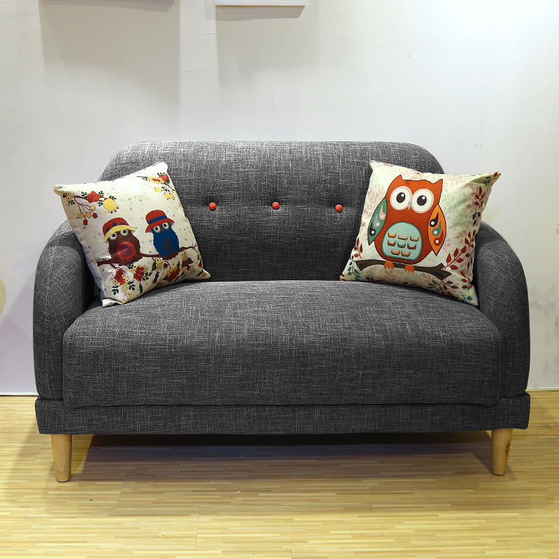 34.25"H Scandinavian Linen Square Arm Solid Color Tufted Loveseat Sofa for Apartment Dark Gray Clearhalo 'furn' 'furn_sofas' 'Furniture' 'furniture_sofas' 'kitchen' 'kitchen_sofas' 'Living Room Furniture' 'Sofa' 'sofas' 4688987