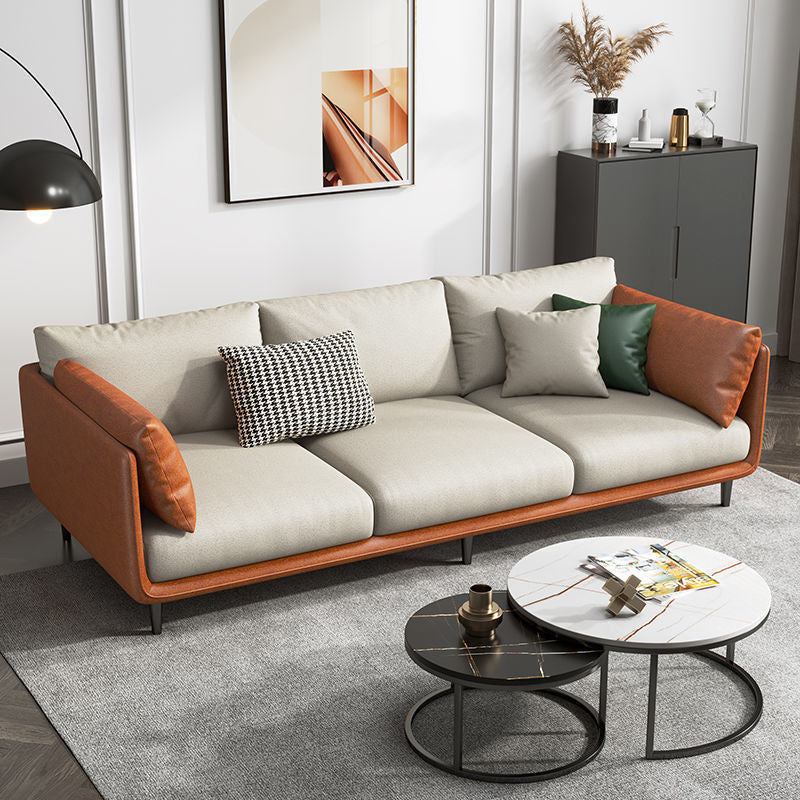 Modern Style Square Armrest Sponge Cushions Fill The Green and White/orange and White Sofa Beige Orange Clearhalo 'furn' 'furn_sofas' 'Furniture' 'furniture_sofas' 'kitchen' 'kitchen_sofas' 'Living Room Furniture' 'Sofa' 'sofas' 4689035