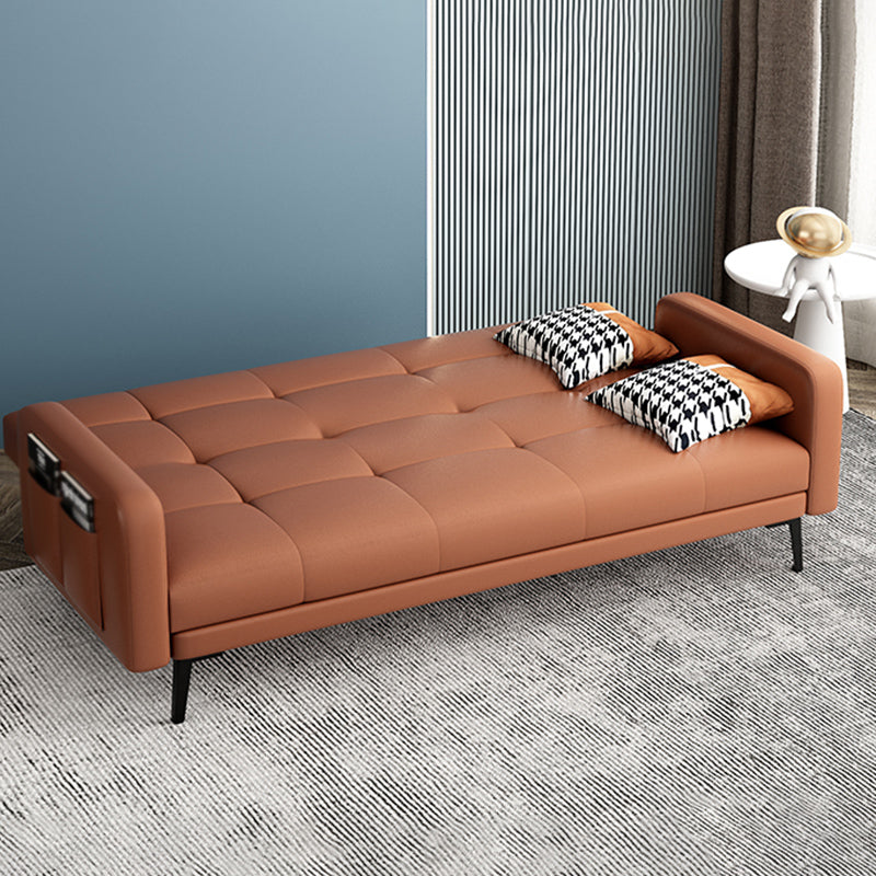 Faux Leather Convertible Sofa Square Arm 39 "W Sofa with Storage 67"L x 39.5"W x 29.5"H Brown Clearhalo 'furn' 'furn_sofas' 'Furniture' 'furniture_sofas' 'kitchen' 'kitchen_sofas' 'Living Room Furniture' 'Sofa' 'sofas' 4689054