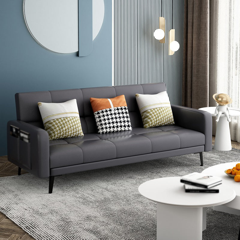 Faux Leather Convertible Sofa Square Arm 39 "W Sofa with Storage Grey Clearhalo 'furn' 'furn_sofas' 'Furniture' 'furniture_sofas' 'kitchen' 'kitchen_sofas' 'Living Room Furniture' 'Sofa' 'sofas' 4689055