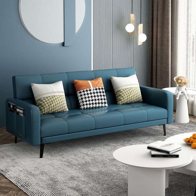 Faux Leather Convertible Sofa Square Arm 39 "W Sofa with Storage Blue Clearhalo 'furn' 'furn_sofas' 'Furniture' 'furniture_sofas' 'kitchen' 'kitchen_sofas' 'Living Room Furniture' 'Sofa' 'sofas' 4689063