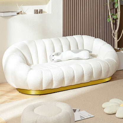 25.59"H Scandinavian Solid Color Fleece/Faux Leather Curved Sofa for Bedroom Apartment Off-White Faux Leather Clearhalo 'furn' 'furn_sofas' 'Furniture' 'furniture_sofas' 'kitchen' 'kitchen_sofas' 'Living Room Furniture' 'Sofa' 'sofas' 4689118