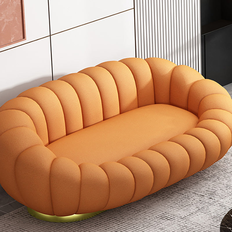25.59"H Scandinavian Solid Color Fleece/Faux Leather Curved Sofa for Bedroom Apartment Orange Faux Leather Clearhalo 'furn' 'furn_sofas' 'Furniture' 'furniture_sofas' 'kitchen' 'kitchen_sofas' 'Living Room Furniture' 'Sofa' 'sofas' 4689120