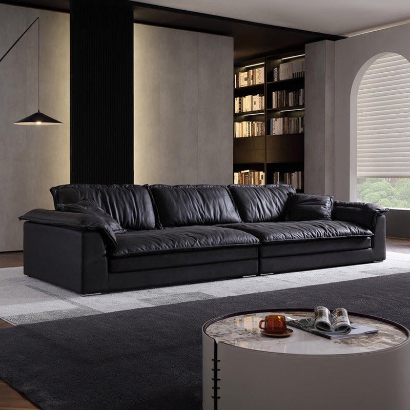 Living Room Contemporary Black Pillows Standard Stationary Sofa Chaise 94.5"L x 47"W x 31"H Down Clearhalo 'furn' 'furn_sofas' 'Furniture' 'furniture_sofas' 'kitchen' 'kitchen_sofas' 'Living Room Furniture' 'Sofa' 'sofas' 4689144