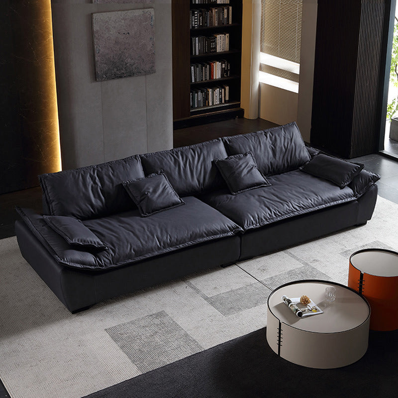 Living Room Contemporary Black Pillows Standard Stationary Sofa Chaise 102"L x 47"W x 31"H Down Clearhalo 'furn' 'furn_sofas' 'Furniture' 'furniture_sofas' 'kitchen' 'kitchen_sofas' 'Living Room Furniture' 'Sofa' 'sofas' 4689147