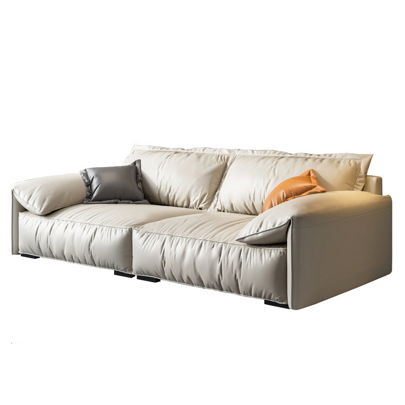 Living Room Faux Leather Pillow Top Arm Standard Contemporary Beige Sofa 83"L x 40"W x 33.5"H Clearhalo 'furn' 'furn_sofas' 'Furniture' 'furniture_sofas' 'kitchen' 'kitchen_sofas' 'Living Room Furniture' 'Sofa' 'sofas' 4689182
