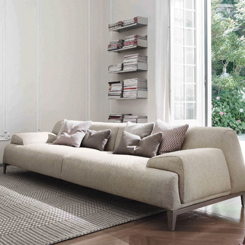 with Storage Linen Living Room Recessed Arm Beige Contemporary Settee Clearhalo 'furn' 'furn_sofas' 'Furniture' 'furniture_sofas' 'kitchen' 'kitchen_sofas' 'Living Room Furniture' 'Sofa' 'sofas' 4689196