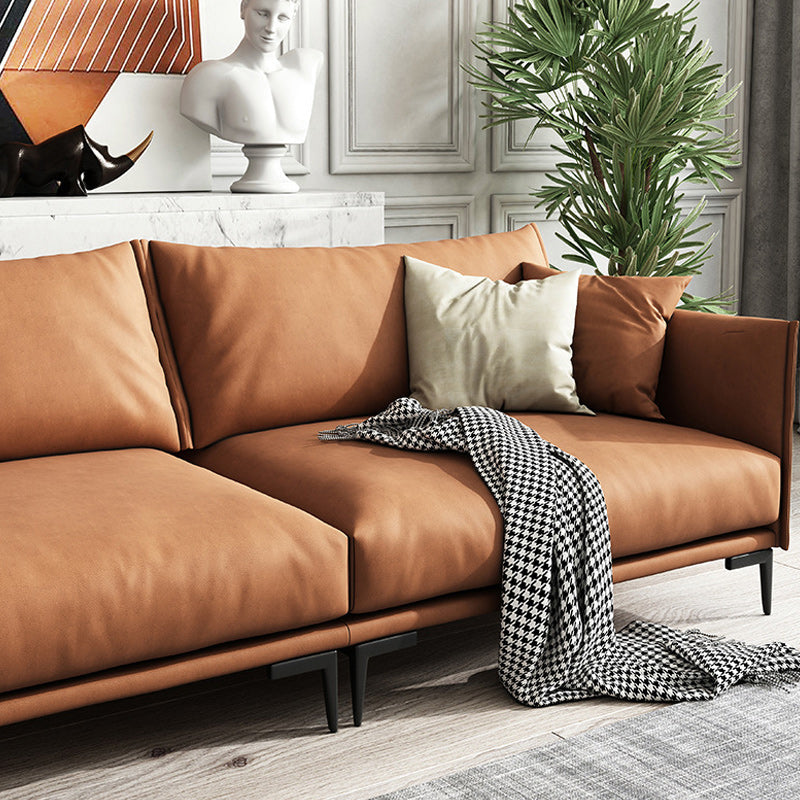 Stationary Living Room Square Arm Standard Orange Sofa with Cushions Clearhalo 'furn' 'furn_sofas' 'Furniture' 'furniture_sofas' 'kitchen' 'kitchen_sofas' 'Living Room Furniture' 'Sofa' 'sofas' 4689216