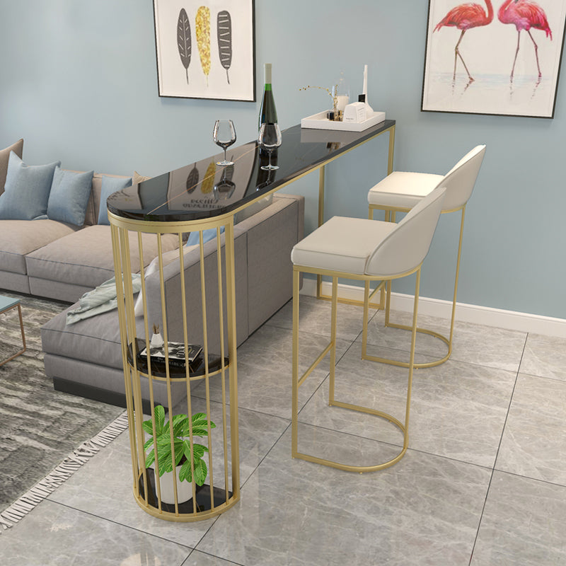 Marble Pub Table with Specialty Table Top Double Pedestal Table- 41.3" H Gold-Black Without Chairs Clearhalo 'Bar Furniture' 'Bar Tables' 'bar_tables' 'furn' 'furn_bar_tables' 'Furniture' 'furniture_bar_tables' 'Kitchen & Dining Furniture' 4691952