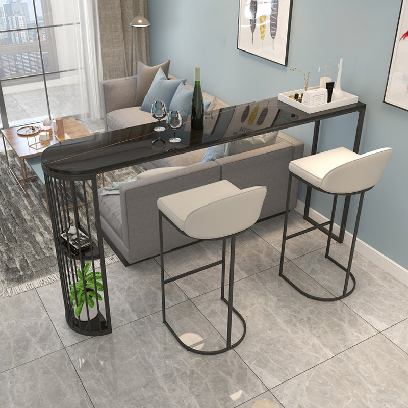 Marble Pub Table with Specialty Table Top Double Pedestal Table- 41.3" H Black Without Chairs Clearhalo 'Bar Furniture' 'Bar Tables' 'bar_tables' 'furn' 'furn_bar_tables' 'Furniture' 'furniture_bar_tables' 'Kitchen & Dining Furniture' 4691954