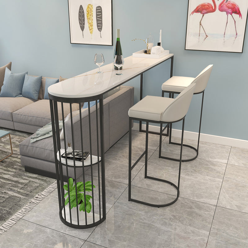 Marble Pub Table with Specialty Table Top Double Pedestal Table- 41.3" H 63"L x 15.7"W x 41.3"H White-Black Without Chairs Clearhalo 'Bar Furniture' 'Bar Tables' 'bar_tables' 'furn' 'furn_bar_tables' 'Furniture' 'furniture_bar_tables' 'Kitchen & Dining Furniture' 4691956