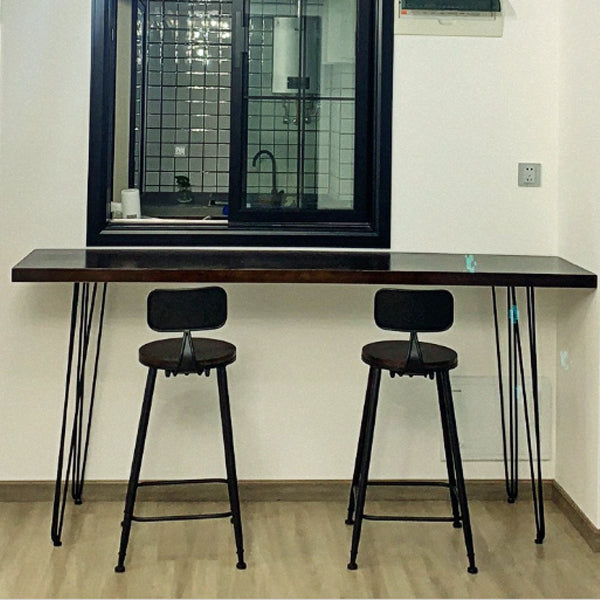 Solid Wood Counter Table with Rectangle Table Top Black Legs Table - 41.3" H 86.6"L x 15.7"W x 41.3"H Black Without Chairs Clearhalo 'Bar Furniture' 'Bar Tables' 'bar_tables' 'furn' 'furn_bar_tables' 'Furniture' 'furniture_bar_tables' 'Kitchen & Dining Furniture' 4691970