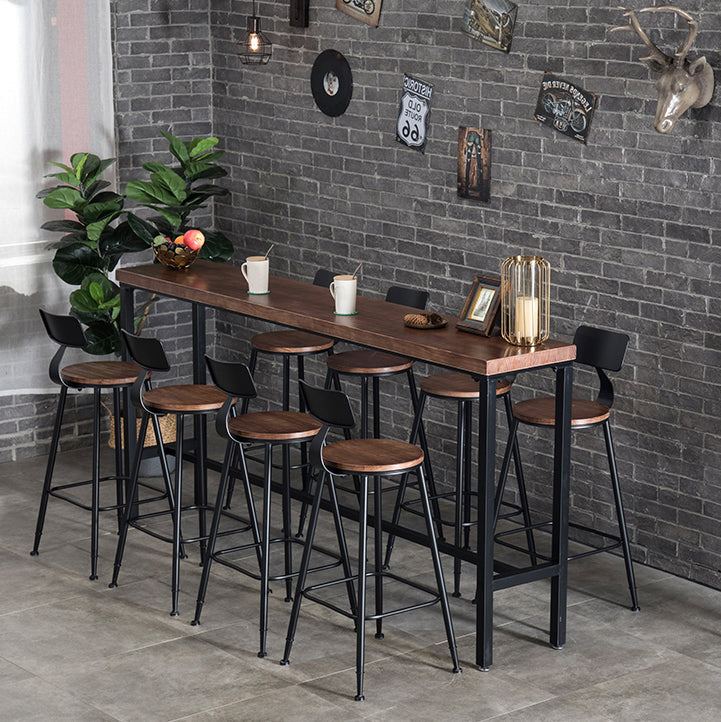 Wood Cocktail Bar Table with Rectangle Table Top Black Trestle Table - 41.3" H 110.2"L x 15.7"W x 41.3"H Brown Without Chairs Clearhalo 'Bar Furniture' 'Bar Tables' 'bar_tables' 'furn' 'furn_bar_tables' 'Furniture' 'furniture_bar_tables' 'Kitchen & Dining Furniture' 4692002