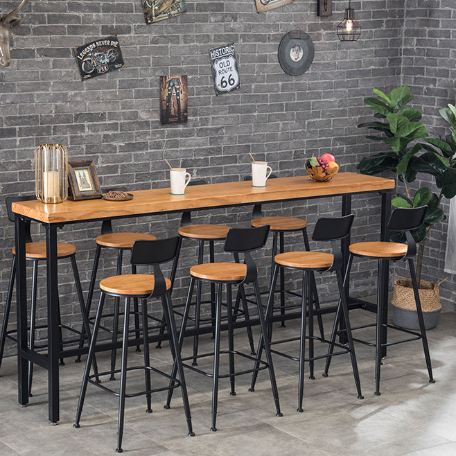Wood Cocktail Bar Table with Rectangle Table Top Black Trestle Table - 41.3" H Natural Without Chairs Clearhalo 'Bar Furniture' 'Bar Tables' 'bar_tables' 'furn' 'furn_bar_tables' 'Furniture' 'furniture_bar_tables' 'Kitchen & Dining Furniture' 4692003