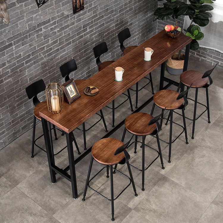 Wood Cocktail Bar Table with Rectangle Table Top Black Trestle Table - 41.3" H 102.4"L x 15.7"W x 41.3"H Brown Without Chairs Clearhalo 'Bar Furniture' 'Bar Tables' 'bar_tables' 'furn' 'furn_bar_tables' 'Furniture' 'furniture_bar_tables' 'Kitchen & Dining Furniture' 4692004