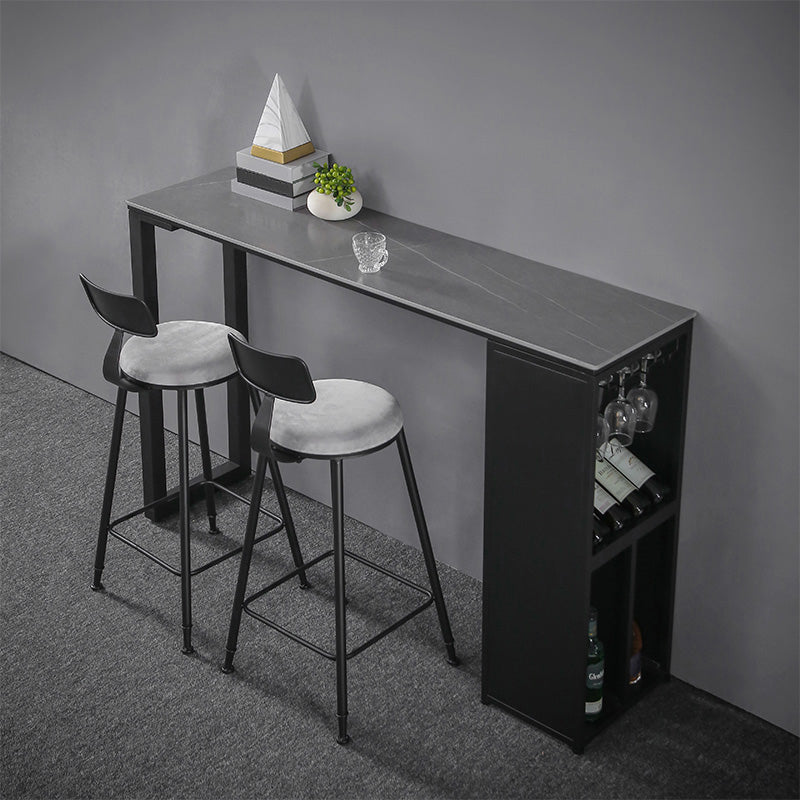Marble Table with Rectangle Table Top Black Double Pedestal Table- 41.3" H Gray-Gold Without Chairs Clearhalo 'Bar Furniture' 'Bar Tables' 'bar_tables' 'furn' 'furn_bar_tables' 'Furniture' 'furniture_bar_tables' 'Kitchen & Dining Furniture' 'kitchen&dining_furn' 'kitchen' 4692027