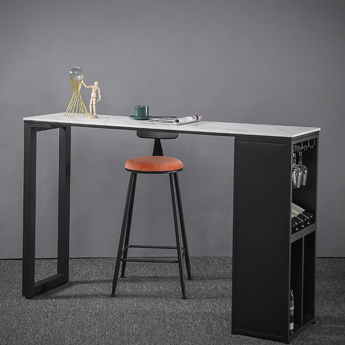Marble Table with Rectangle Table Top Black Double Pedestal Table- 41.3" H Clearhalo 'Bar Furniture' 'Bar Tables' 'bar_tables' 'furn' 'furn_bar_tables' 'Furniture' 'furniture_bar_tables' 'Kitchen & Dining Furniture' 'kitchen&dining_furn' 'kitchen' 4692034