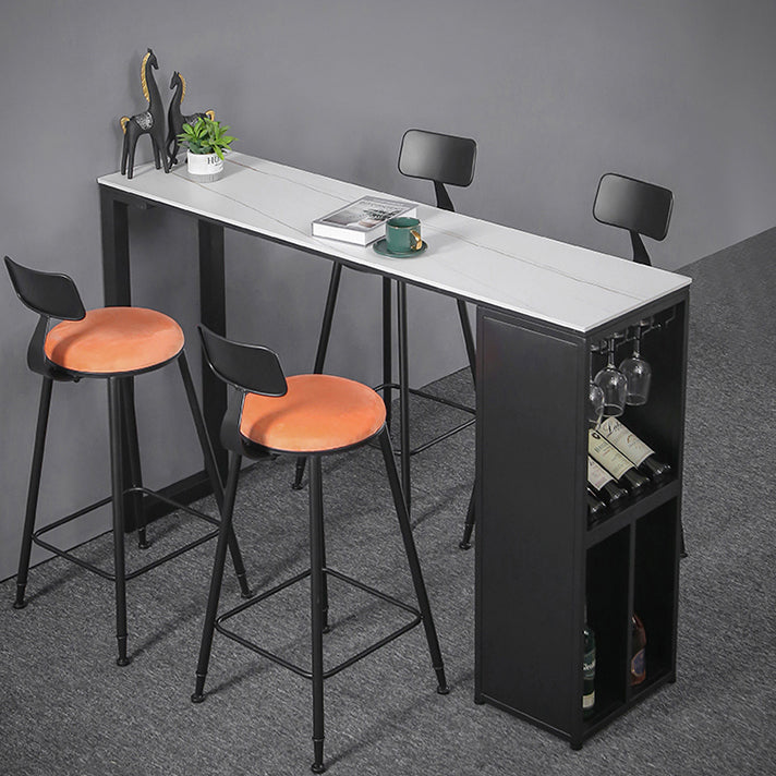 Marble Table with Rectangle Table Top Black Double Pedestal Table- 41.3" H Clearhalo 'Bar Furniture' 'Bar Tables' 'bar_tables' 'furn' 'furn_bar_tables' 'Furniture' 'furniture_bar_tables' 'Kitchen & Dining Furniture' 'kitchen&dining_furn' 'kitchen' 4692035