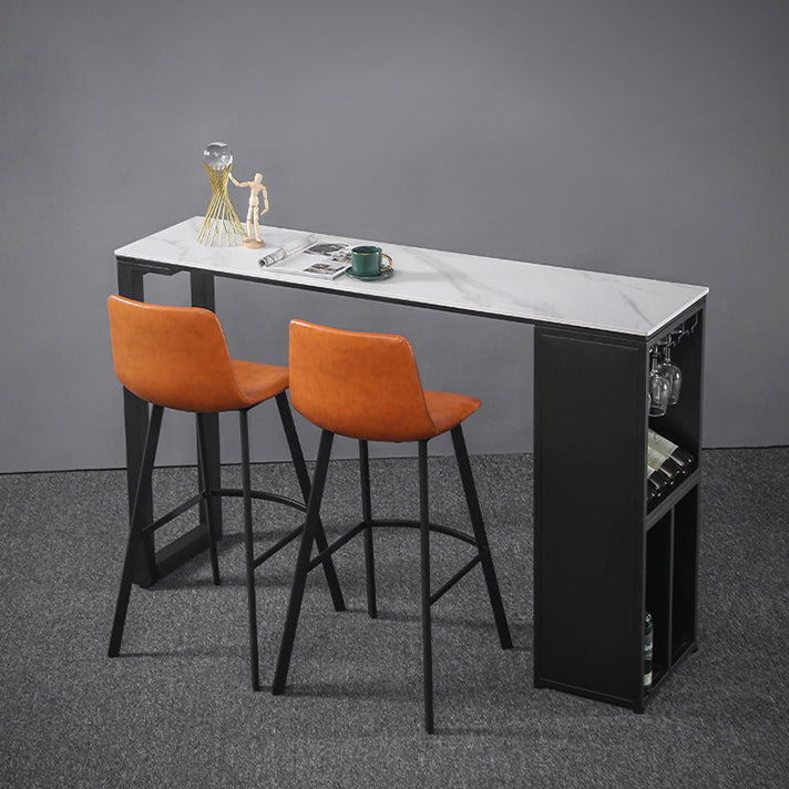 Marble Table with Rectangle Table Top Black Double Pedestal Table- 41.3" H Clearhalo 'Bar Furniture' 'Bar Tables' 'bar_tables' 'furn' 'furn_bar_tables' 'Furniture' 'furniture_bar_tables' 'Kitchen & Dining Furniture' 'kitchen&dining_furn' 'kitchen' 4692036