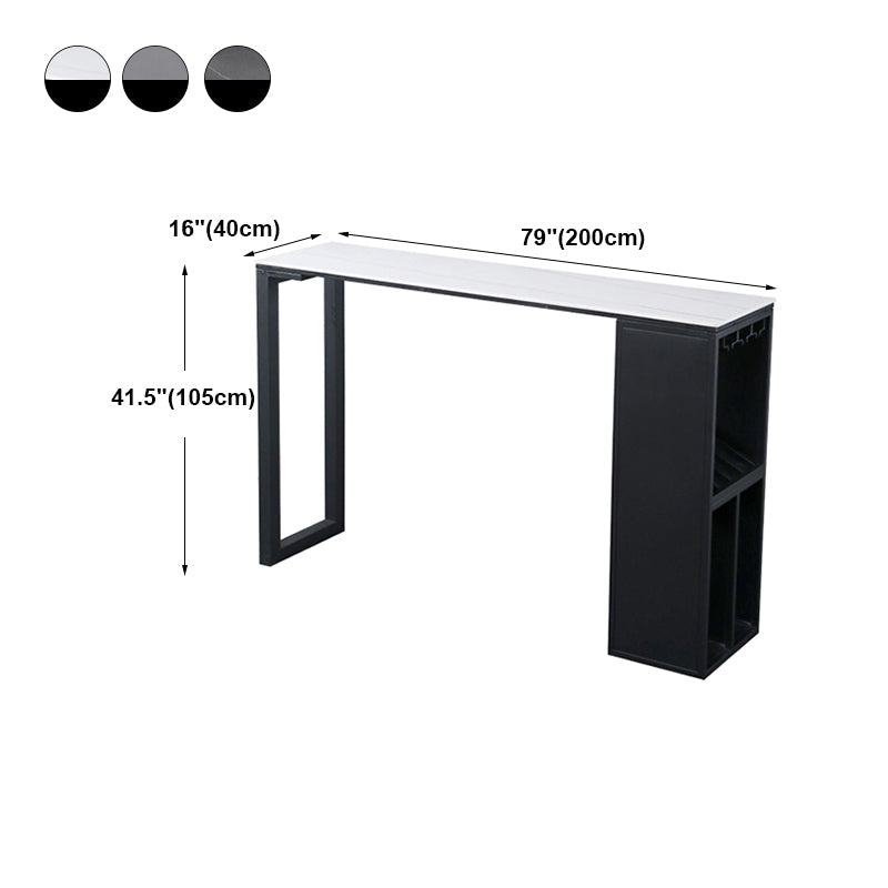 Marble Table with Rectangle Table Top Black Double Pedestal Table- 41.3" H Clearhalo 'Bar Furniture' 'Bar Tables' 'bar_tables' 'furn' 'furn_bar_tables' 'Furniture' 'furniture_bar_tables' 'Kitchen & Dining Furniture' 'kitchen&dining_furn' 'kitchen' 4692042