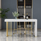Marble Table with Rectangle Table Top Gold Double Pedestal Table- 41.3" H Clearhalo 'Bar Furniture' 'Bar Tables' 'bar_tables' 'furn' 'furn_bar_tables' 'Furniture' 'furniture_bar_tables' 'Kitchen & Dining Furniture' 4692046