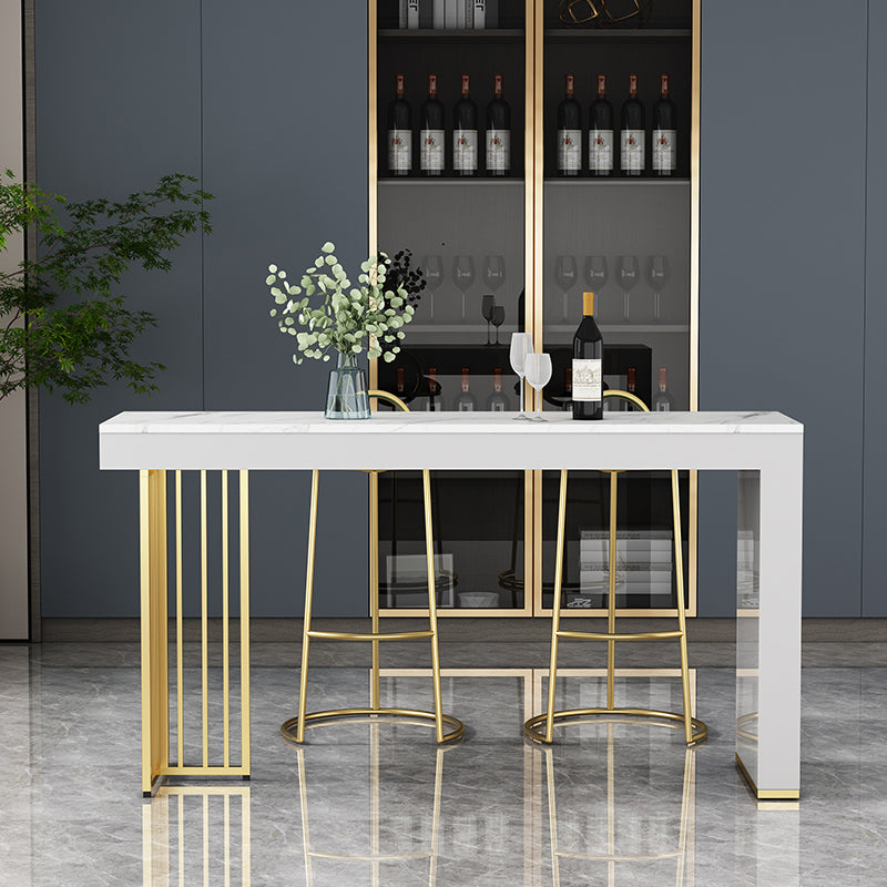 Marble Table with Rectangle Table Top Gold Double Pedestal Table- 41.3" H Clearhalo 'Bar Furniture' 'Bar Tables' 'bar_tables' 'furn' 'furn_bar_tables' 'Furniture' 'furniture_bar_tables' 'Kitchen & Dining Furniture' 4692046