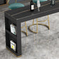 Marble Table with Rectangle Table Top Gold Double Pedestal Table- 41.3" H Clearhalo 'Bar Furniture' 'Bar Tables' 'bar_tables' 'furn' 'furn_bar_tables' 'Furniture' 'furniture_bar_tables' 'Kitchen & Dining Furniture' 4692050