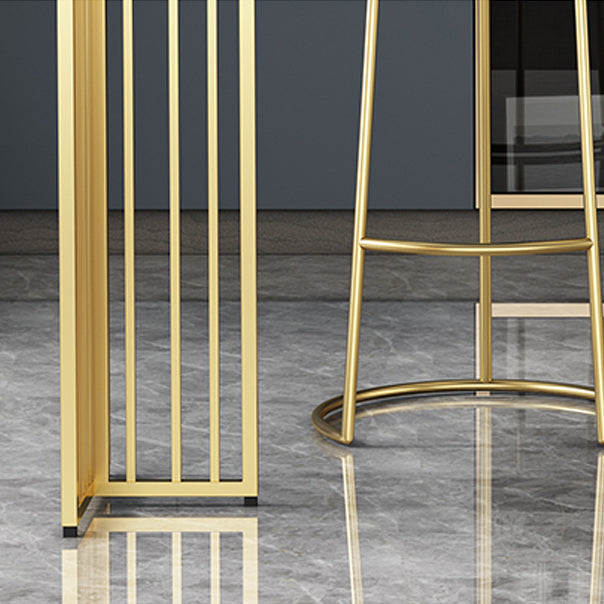 Marble Table with Rectangle Table Top Gold Double Pedestal Table- 41.3" H Clearhalo 'Bar Furniture' 'Bar Tables' 'bar_tables' 'furn' 'furn_bar_tables' 'Furniture' 'furniture_bar_tables' 'Kitchen & Dining Furniture' 4692051