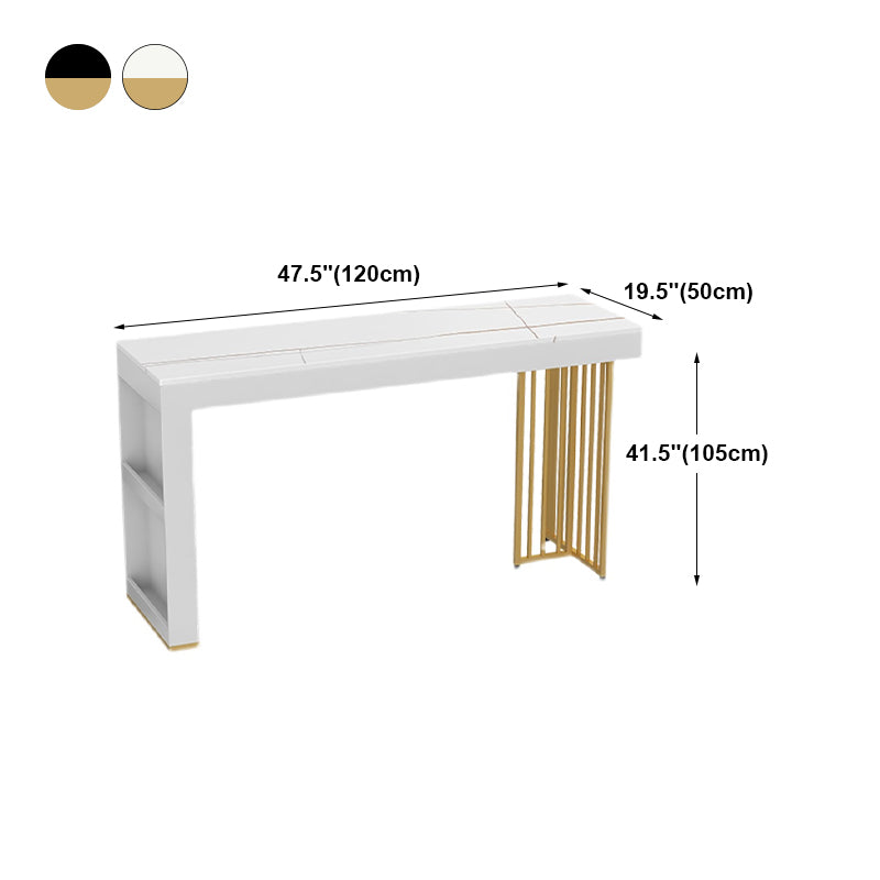 Marble Table with Rectangle Table Top Gold Double Pedestal Table- 41.3" H Clearhalo 'Bar Furniture' 'Bar Tables' 'bar_tables' 'furn' 'furn_bar_tables' 'Furniture' 'furniture_bar_tables' 'Kitchen & Dining Furniture' 4692052