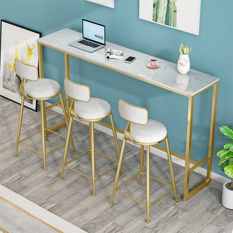 White Marble Table with Rectangle Table Top Gold Trestle Table - 41.3" H 94.5"L x 15.7"W x 41.3"H Without Chairs Clearhalo 'Bar Furniture' 'Bar Tables' 'bar_tables' 'furn' 'furn_bar_tables' 'Furniture' 'furniture_bar_tables' 'Kitchen & Dining Furniture' 4692057