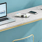 White Marble Table with Rectangle Table Top Gold Trestle Table - 41.3" H Clearhalo 'Bar Furniture' 'Bar Tables' 'bar_tables' 'furn' 'furn_bar_tables' 'Furniture' 'furniture_bar_tables' 'Kitchen & Dining Furniture' 4692060