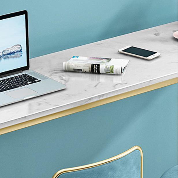 White Marble Table with Rectangle Table Top Gold Trestle Table - 41.3" H Clearhalo 'Bar Furniture' 'Bar Tables' 'bar_tables' 'furn' 'furn_bar_tables' 'Furniture' 'furniture_bar_tables' 'Kitchen & Dining Furniture' 4692060