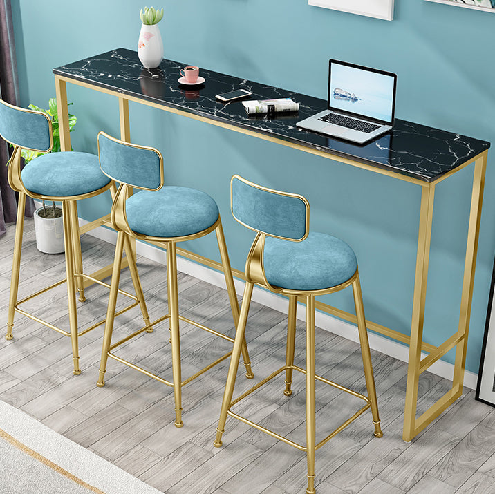 White Marble Table with Rectangle Table Top Gold Trestle Table - 41.3" H Clearhalo 'Bar Furniture' 'Bar Tables' 'bar_tables' 'furn' 'furn_bar_tables' 'Furniture' 'furniture_bar_tables' 'Kitchen & Dining Furniture' 4692065