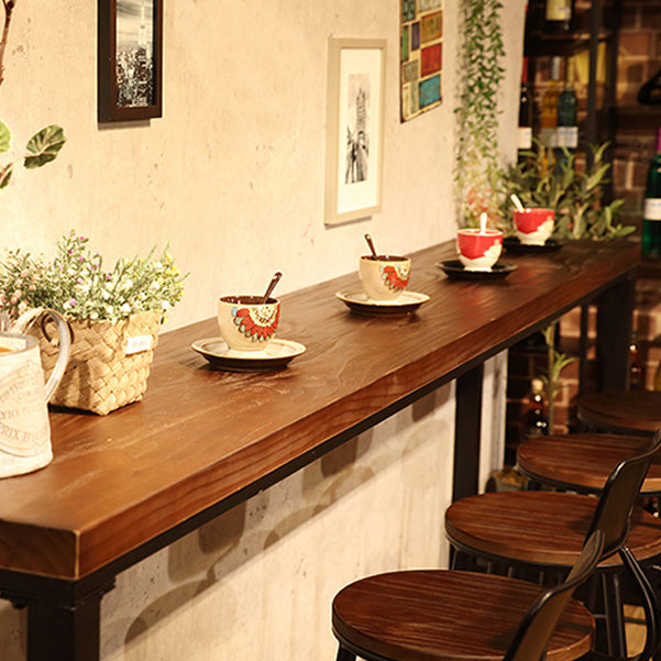 Dark Brown Modern Style Bar Table Solid Wood and Iron Coffee Shop Bar Table Clearhalo 'Bar Furniture' 'Bar Tables' 'bar_tables' 'furn' 'furn_bar_tables' 'Furniture' 'furniture_bar_tables' 'Kitchen & Dining Furniture' 4692132