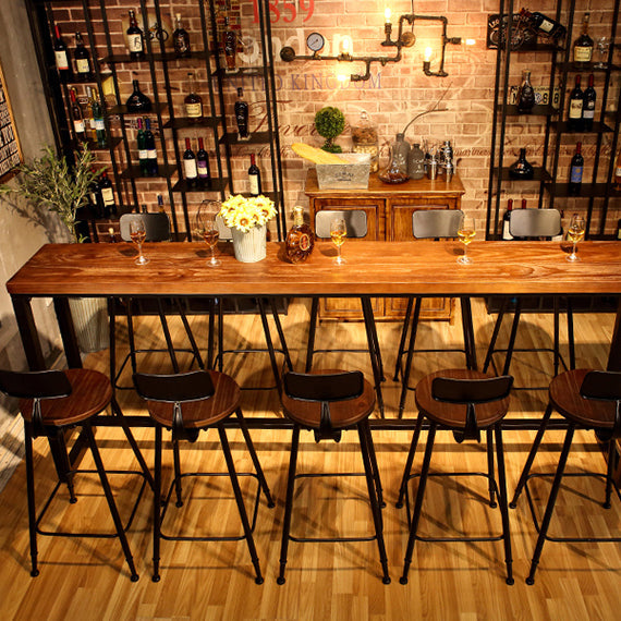 Dark Brown Modern Style Bar Table Solid Wood and Iron Coffee Shop Bar Table Clearhalo 'Bar Furniture' 'Bar Tables' 'bar_tables' 'furn' 'furn_bar_tables' 'Furniture' 'furniture_bar_tables' 'Kitchen & Dining Furniture' 4692136
