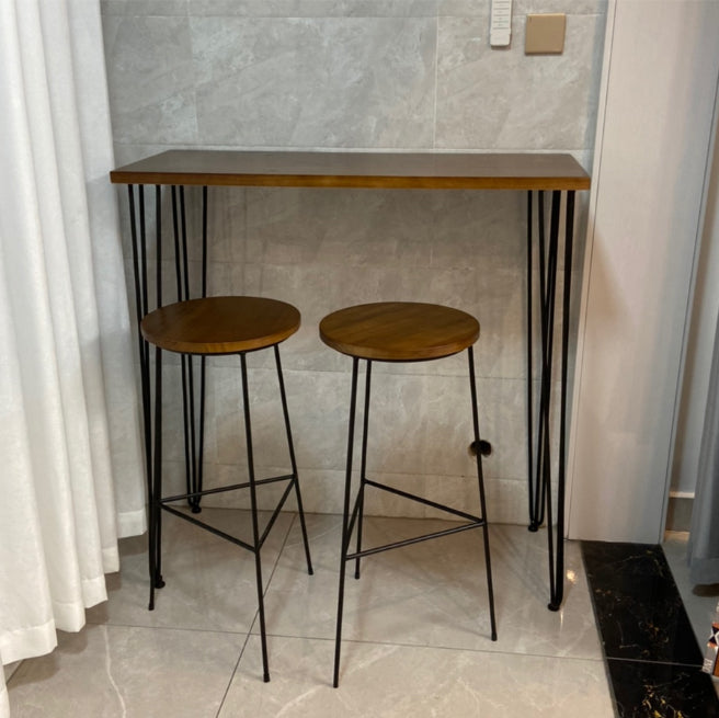 Solid Wood Counter Table with Rectangle Table Top Legs Table - 41.3" H 47.2"L x 15.7"W x 41.3"H Brown Without Chairs Clearhalo 'Bar Furniture' 'Bar Tables' 'bar_tables' 'furn' 'furn_bar_tables' 'Furniture' 'furniture_bar_tables' 'Kitchen & Dining Furniture' 4692149
