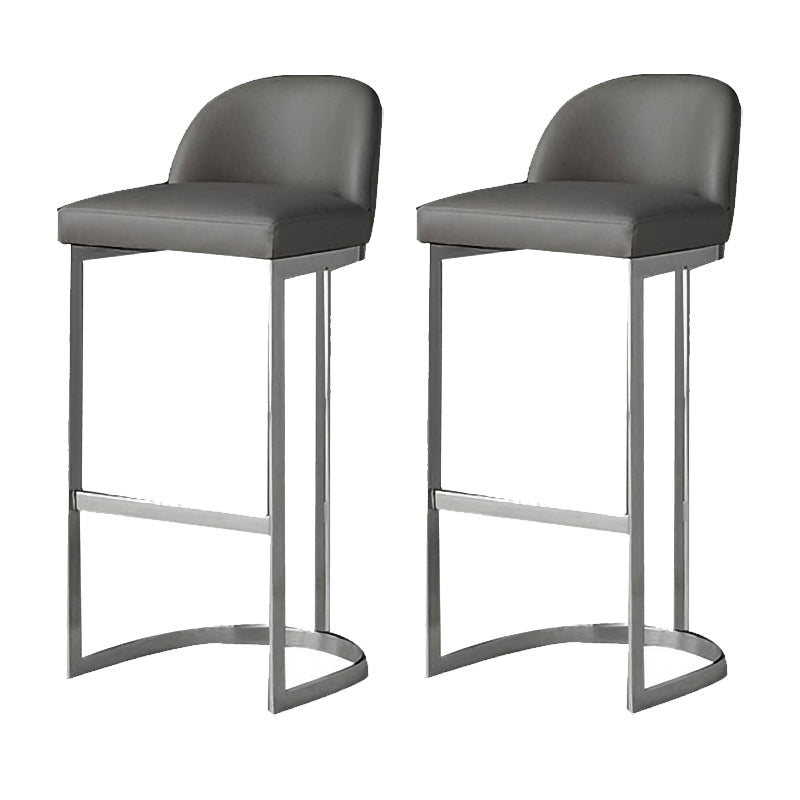 Luxury Leather Counter Stools for Kitchen Low Back Round Stools with Iron Legs Silver 2 Piece Set Clearhalo 'Bar Furniture' 'Bar Stools' 'bar_stools' 'furn' 'furn_bar_stools' 'furniture_bar_stools' 'Kitchen & Dining Furniture' 'kitchen&dining_furn' 'kitchen' 'kitchen_furn' Furniture' 4692190