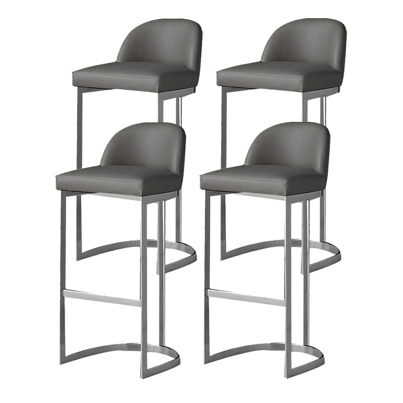 Luxury Leather Counter Stools for Kitchen Low Back Round Stools with Iron Legs Silver 4 Piece Set Clearhalo 'Bar Furniture' 'Bar Stools' 'bar_stools' 'furn' 'furn_bar_stools' 'furniture_bar_stools' 'Kitchen & Dining Furniture' 'kitchen&dining_furn' 'kitchen' 'kitchen_furn' Furniture' 4692192