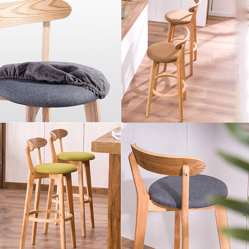 Scandinavian Upholstered Footrest Low Back Stool 27.55'' Beechwood Bar Stool Clearhalo 'Bar Furniture' 'Bar Stools' 'bar_stools' 'furn' 'furn_bar_stools' 'furniture_bar_stools' 'Kitchen & Dining Furniture' 'kitchen&dining_furn' 'kitchen' 'kitchen_furn' Furniture' 4692381
